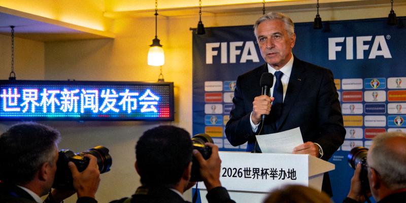 国际足联官员在新闻发布会宣布世界杯消息